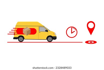 Vector illustration of fast delivery. The delivery van is in a hurry to complete the order in a limited time.