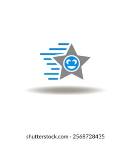 Vector illustration of fast flying star with smile face. Symbol of customer satisfaction.