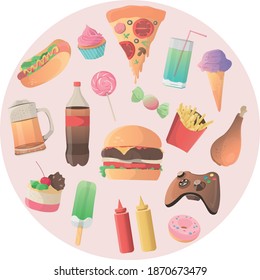 Vector illustration.Set of fast food.