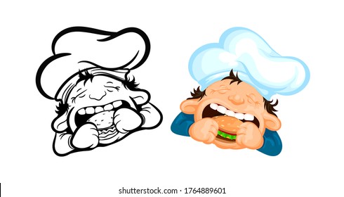 Vector illustration of fast food chef logo of a boy who eats a Burger