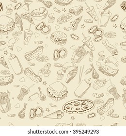 Vector illustration of fast food collection in black and white