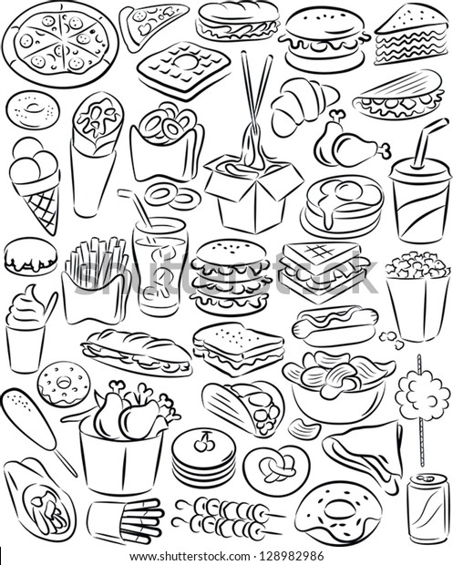Vector Illustration Fast Food Collection Line Stock Vector (Royalty ...