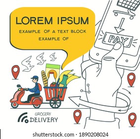 Vector illustration. Fast food delivery service. The concept of affordable and easy ordering of food.