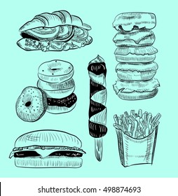 Vector illustration of fast food. Hand drawn design. 