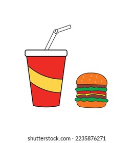 vector illustration of fast food icon soda drink and hamburger
