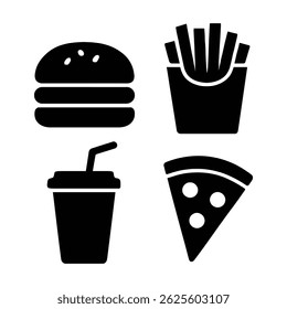 a vector illustration of fast food icons including a burger fries soda and pizza for restaurant menus 100