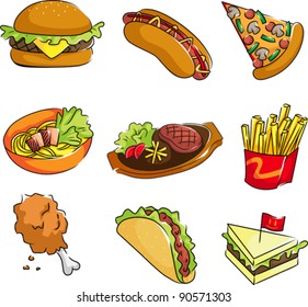 A vector illustration of fast food icons