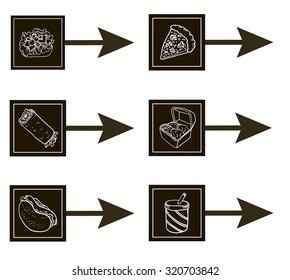 vector illustration of fast food items in black arrowhead