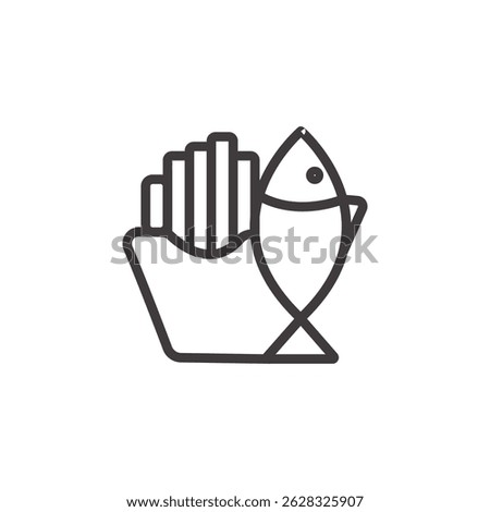 vector illustration with a fast food menu icon on a white background. One line illustration. Icon with Fish and chips.