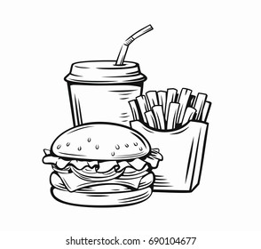 Vector illustration of fast food on white