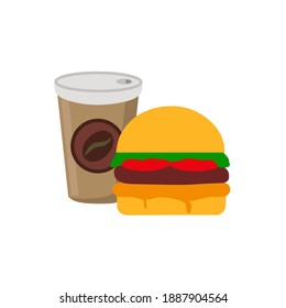 Vektorgrafik von Fast-Food-Verpackung Burger mit Kaffee Cappuccino.
