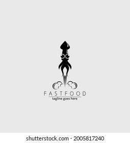 vector illustration of fast food restaurant logo with squid and rocket concept