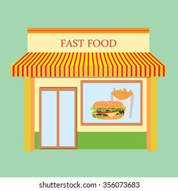 Vector illustration fast food restaurant facade building design. Fast food cafe