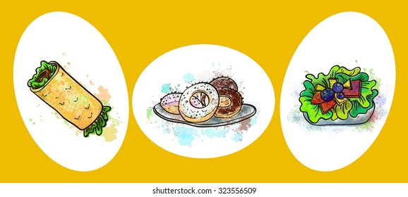 vector illustration fast food salads and other