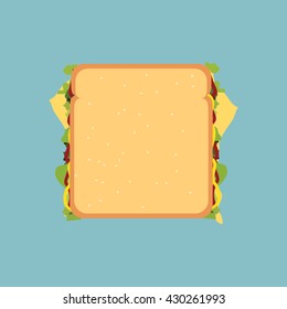 Vector illustration fast food sandwich top view isolated on blue background. Sandwich icon.