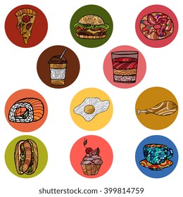 Vector illustration of fast food. Set of snacks, menu design for restaurants, cafes.