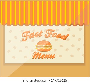 Vector illustration of Fast Food showcase with burgers pattern