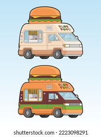 Vector illustration of a fast food van. Vehicle transportation isolated.