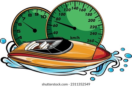 vector Illustration of a Fast Speedboat on the Water