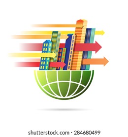 Vector illustration of fast world business pace concept.