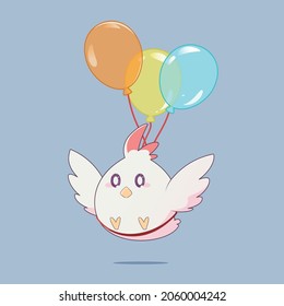 Vector illustration of fat bird flying with balloons tied to its body