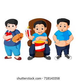 vector illustration of Fat boy smiling and ready to eat