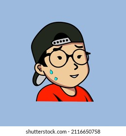 Ilustración vectorial de un niño gordo que lleva sombrero y camisa rojos