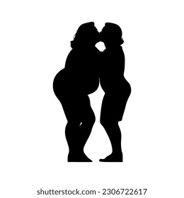 Vector illustration. Fat lgbt woman silhouette kiss. Partner.