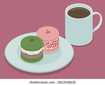 vector illustration of Fat Macarons and coffee