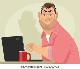 Vector illustration of a fat male programmer
