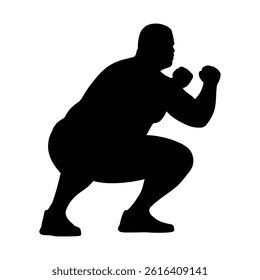 Vector illustration. Fat man doing sports.