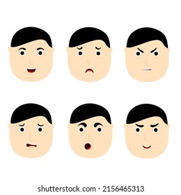 Vector illustration of fat man head emoticon with various facial expressions. Easy to modify. Isolated on a white background. great for animation.