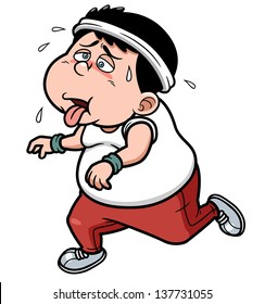 Vector Illustration Of Fat Man Jogging Tired