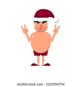 Vector illustration of a fat man in Santa hat