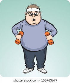 Vector illustration of fat man training