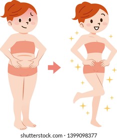 Vector illustration of fat and slim woman