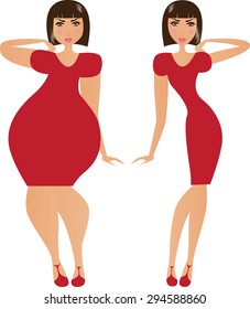 Vector Illustration Of Fat And Thin Woman.