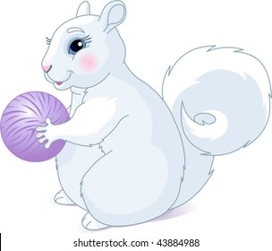 Vector Illustration of fat white squirrel and nut