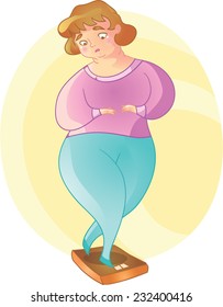 vector illustration fat woman on scales