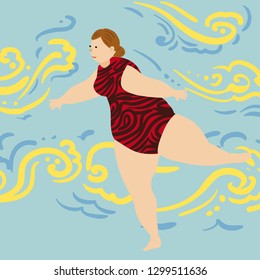 Vector illustration of fat woman posing yoga in pastel background