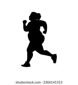 Vector illustration. Fat woman silhouette. Sports. Slimming.