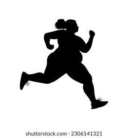 Vector illustration. Fat woman silhouette. Sports. Slimming.