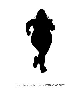 Vector illustration. Fat woman silhouette. Sports. Slimming.