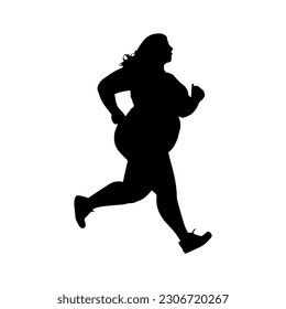 Vector illustration. Fat woman silhouette. Body positive. Fat girl goes in for sports.