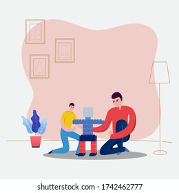 Vector illustration of a father accompanying his son to play