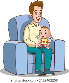 vector illustration of father and baby