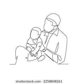 Vector illustration of father and baby drawn in line art style