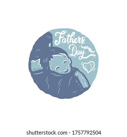 Vector illustration of father carried the child, happy father's day, hand drawn line with digital color