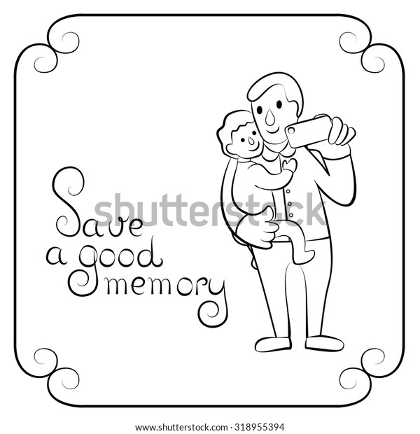 Vector Illustration Father Child Making Selfie Stock Vector Royalty Free