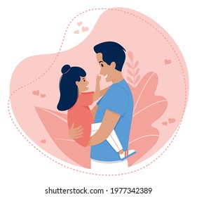 Vector illustration of father and daughter. Dad and daughter. Happy Father's day. Dad holding his daughter. Dad and baby girl.